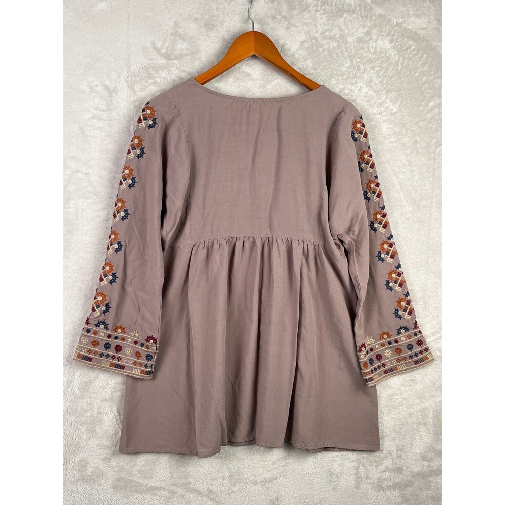 Womens Boho Embroidered Tunic Top Dress Small Gray Monoreno Long Sleeve Festival - Picture 2 of 11